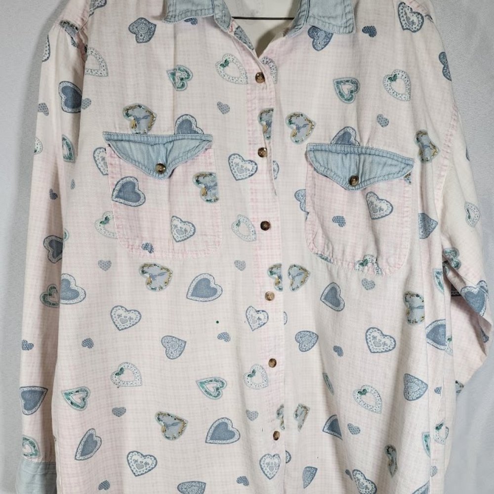Paris Sport Club Long Sleeve Heart Shirt Size L 100% Cotton